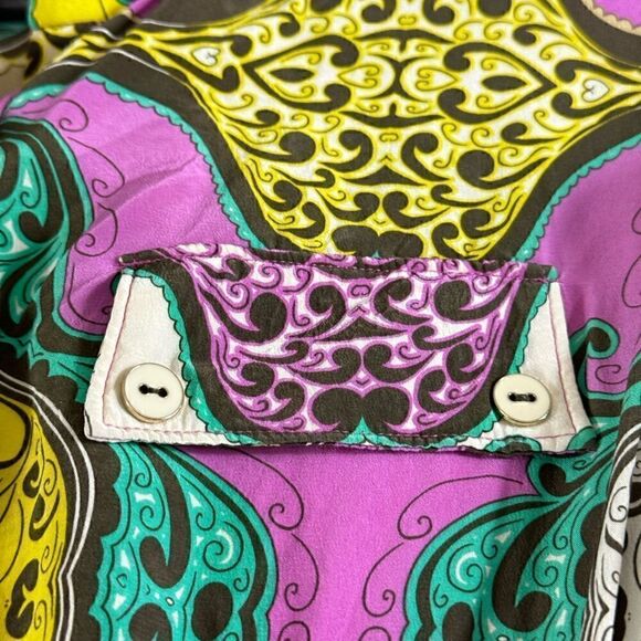 Yoana Baraschi Dress Womens Size 4 Silk Paisley satin Belted Button up Mini - Picture 10 of 14